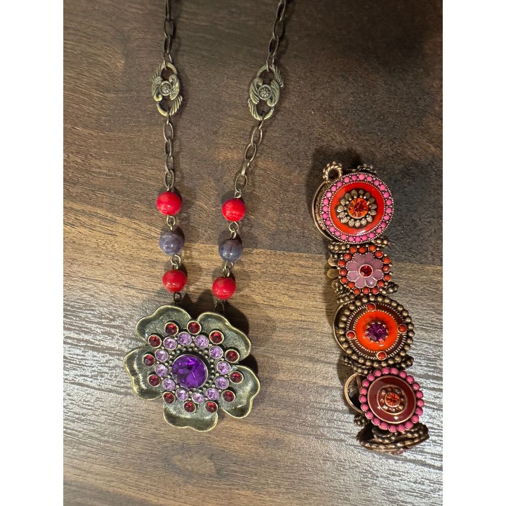 Y2K Boho Statement Copper Tone Floral Bracelet & Necklace Set